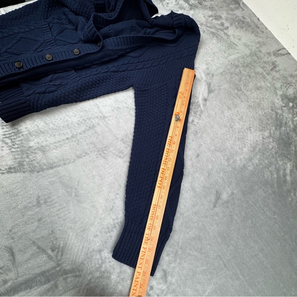 . Crew Cable Knit Cardigan Sweater Womens XL Navy Blue Academia Old Money - Picture 9 of 10